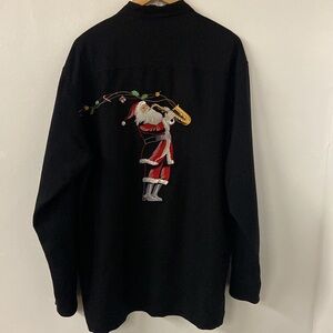 Tori Richard Silk Saxophone Santa Clause Button Down Long Sleeve Size L
